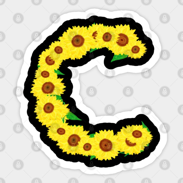 Sunflowers Initial Letter C (Black Background) Sticker by Art By LM Designs 